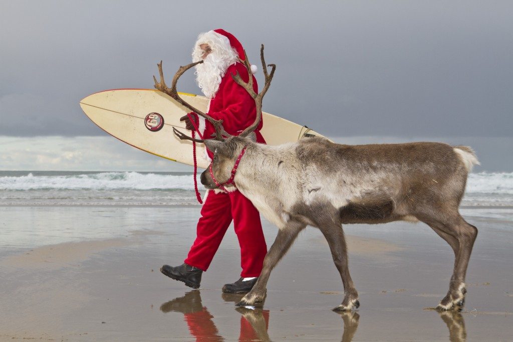Santa and Reindeer on Newquay Beach
